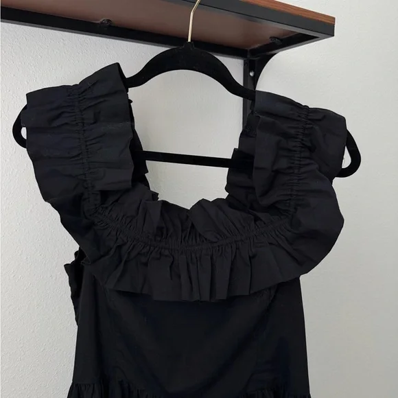 Abercrombie & Fitch Midi Dress Black Off The Shoulder Ruffle - Picture 5 of 7